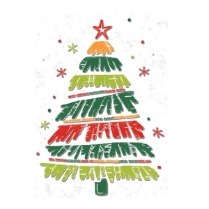 Colorful hand-drawn Christmas tree static window sticker for festive store glass decor