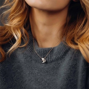 Détail du pendentif signe Capricorne avec finition en or 18 carats sur collier fin