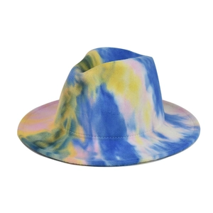 Fashion Tie Dye Fedora Hat Wide Brim Cotton Polyester Blend Colorful Outdoor Jazz Hat For Men Women