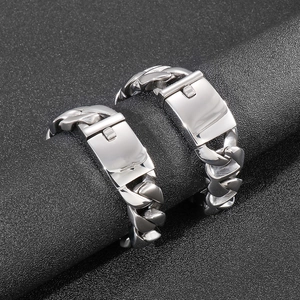 Chunky stainless steel Cuban link bracelet with rectangular box clasp for men and women