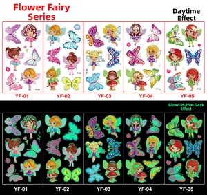 Glow-in-the-dark temporary tattoos featuring fairy and butterfly designs for parties