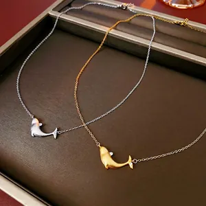 Minimalist Whale Pendant Necklace For Women Copper With Zircon Inlay Matte Finish Animal Shape Jewelry Gift
