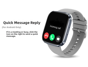 Detail of smart watch showing incoming call interface and quick message reply for Android