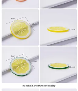 Detailed view of realistic PVC lemon and lime slices showing texture and dimensions