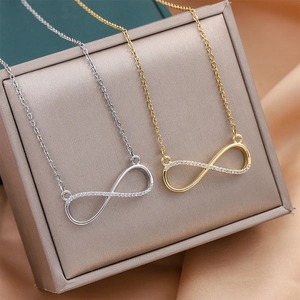Infinity Symbol Pendant Necklace Stainless Steel With Zircon Rhinestone Elegant Luxury Clavicle Chain For Women