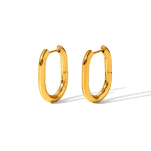 Minimalist high-polished gold plated stainless steel oval hoop earrings for women