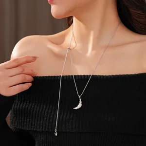 18k gold plated silver crescent moon pendant necklace with long adjustable Y-shaped chain
