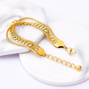 Three-layer gold titanium steel snake and cuban chain bracelet for women with lobster clasp
