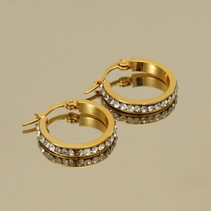 Minimalist 18K gold plated hoop earrings with shimmering crystals for women