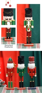 Close-up of 30cm wooden glitter nutcrackers with detailed red, green and gold festive paint