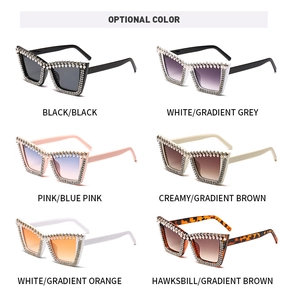 Cat eye sunglasses detail grid showing multiple colors with pearls and rhinestones