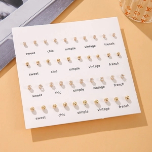 Women Stud Earrings With Cubic Zirconia And Gold Balls Simple Sweet Style Multi Design Mini Jewelry