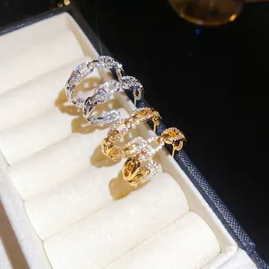 Interlocking Chain C Shaped Earrings With Zircon Copper Jewelry 925 Sterling Silver Earring Post For Women Fashion