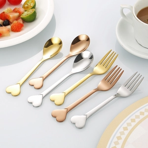 Heart Shaped Spoons And Forks Stainless Steel Mirror Polished Coffee Dessert Fruit Tableware Creative Cute Gift Choice