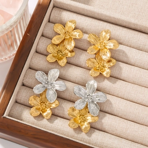 French vintage tassel flower earrings in 18K gold and silver plated stainless steel