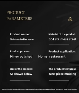 Detailed specs of 304 stainless steel tea scoop with mirror finish and seamless design