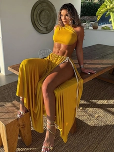 Women Sexy Hollow Out Sleeveless Maxi Dress Solid Color Side Tie Asymmetrical Party Clubwear Polyester Spandex