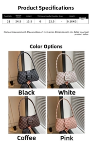 Detailed size specifications and color guide for the retro checkered PU shoulder bag