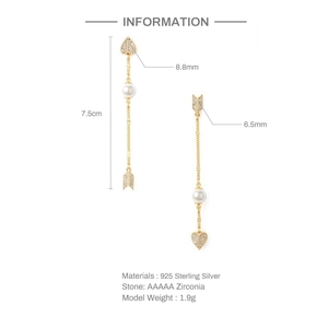 Detail specifications for S925 silver paperclip tassel earrings with zircon and pearls