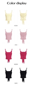 Color display of lace camisole top showing yellow, pink, rose red and black options