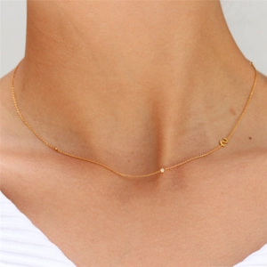 18K gold plated stainless steel letter necklace with small round pendant for women