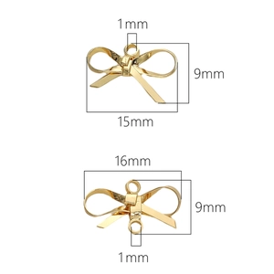 14K gold plated bow pendants with 15mm and 16mm size dimensions for DIY jewelry making