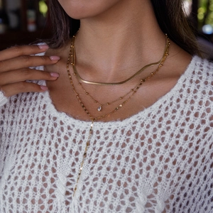 Elegant 18K gold-plated stainless steel layered necklace with water-drop zircon pendants