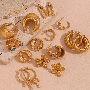 Detailed close-up of 18K gold plated stainless steel earrings with geometric lava design