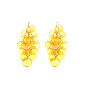 Elegant yellow round shell tassel drop earrings with golden studs for beach vacation style