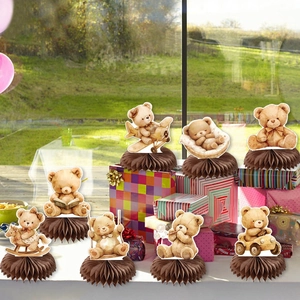 Lot de 8 centres de table en nid d'abeille ours en peluche pour décoration de baby shower