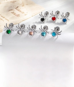Macro detail of spider ear studs with colorful zircon and flat back screw design