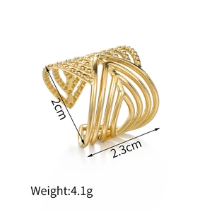 Detail view of hollow multi-layer 18K gold plated ring with dimensions and weight info