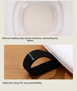 Detail of portable wipe case showing silicone seal and black nylon strap for moisture retention