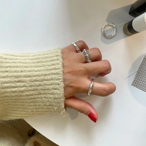 Minimalist 925 sterling silver rings set with smiley face and twisted rope textures
