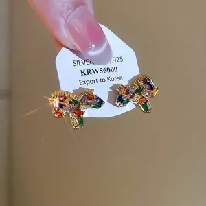 Colorful zircon horse-shaped gold plated stud earrings with sparkling crystals