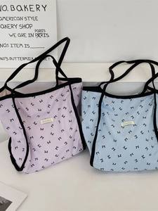 Borsa Tote Grande Capacità Poliestere Stampa Fiocco Borsa A Spalla Casual Per Donna Stile Coreano Dolce
