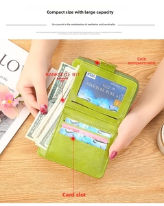 Interior detail of a grass green soft leather wallet showing card slots and bill pocket