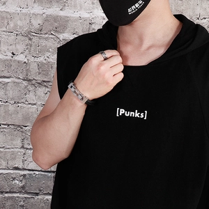 Industrial punk set featuring a woven leather gear bracelet and matching metal ring