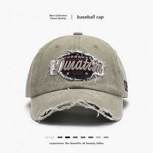 Vintage Washed Cotton Baseball Cap Distressed Letter Embroidery Adjustable Retro Sun Hat For Men Women