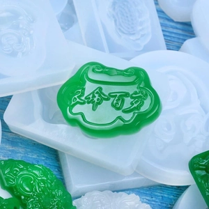 Translucent green Buddha lock resin mold with longevity engraving for DIY jewelry