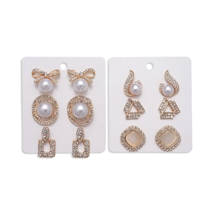 12-piece set of elegant gold-plated earrings with pearls, rhinestones and geometric crystals