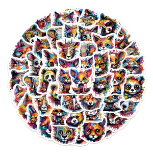 Set of 50 colorful watercolor animal stickers for laptop, phone case and DIY luggage decor
