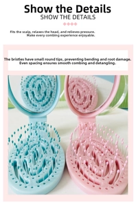 Detail of travel massage brush with hollow base, mirror, and soft spherical bristle tips