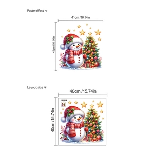 Detailed view of Christmas snowman wall stickers layout size and paste effect dimensions
