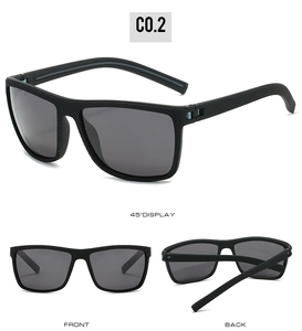Detailed views of checkered sports sunglasses showing front, back, and 45-degree angles