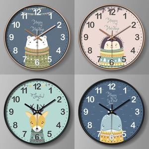 Cartoon animal wall clocks set with polar bear deer whale hedgehog designs for kids rooms