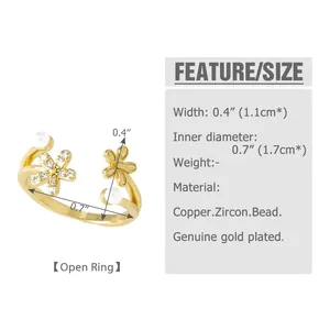 Detailed view of the flower pearl ring showing exact width and inner diameter measurements