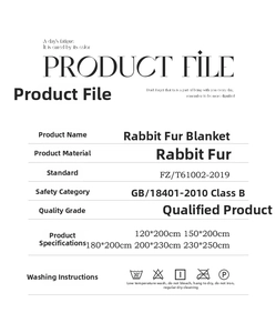 Detailed product archive specifications for the faux rabbit fur blanket with washing instructions