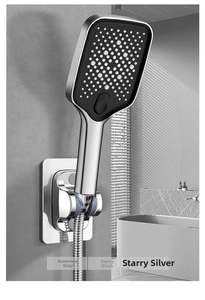 Square high pressure handheld shower head set with metal hose in three color finishes