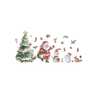 Stickers de Noël pour fenêtres avec Père Noël et bonhomme de neige style aquarelle